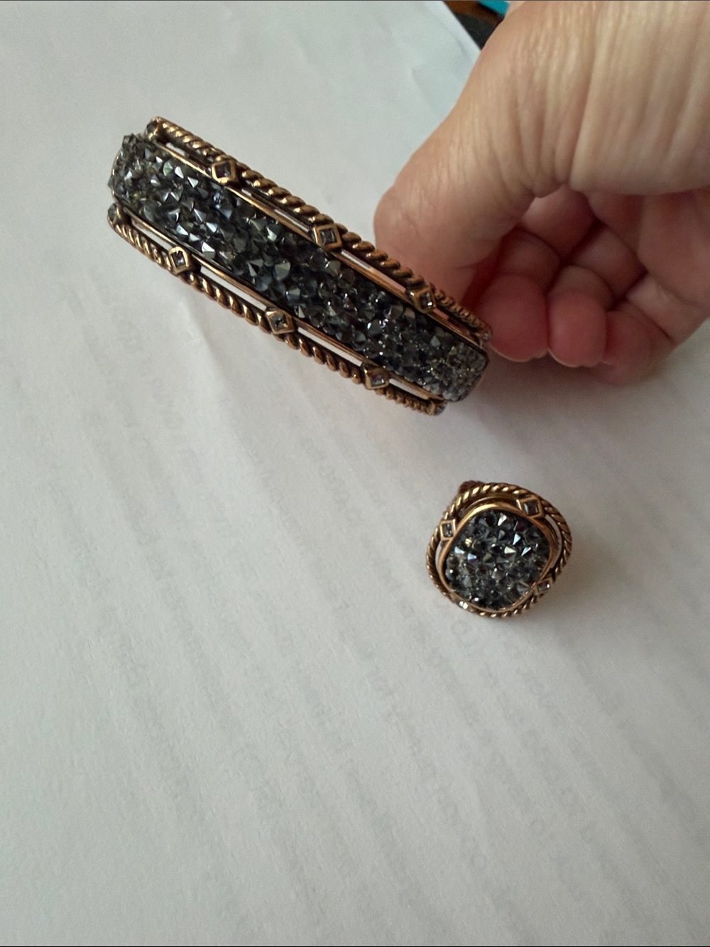 Brighton Gold-Tone Bracelet and Ring Set with Gunmetal Crystal Pavé